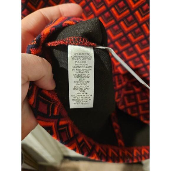 NWT LOFT Geometric Jacquard Shift Dress MP Navy Red Orange Textured Short Sleeve - Picture 5 of 7